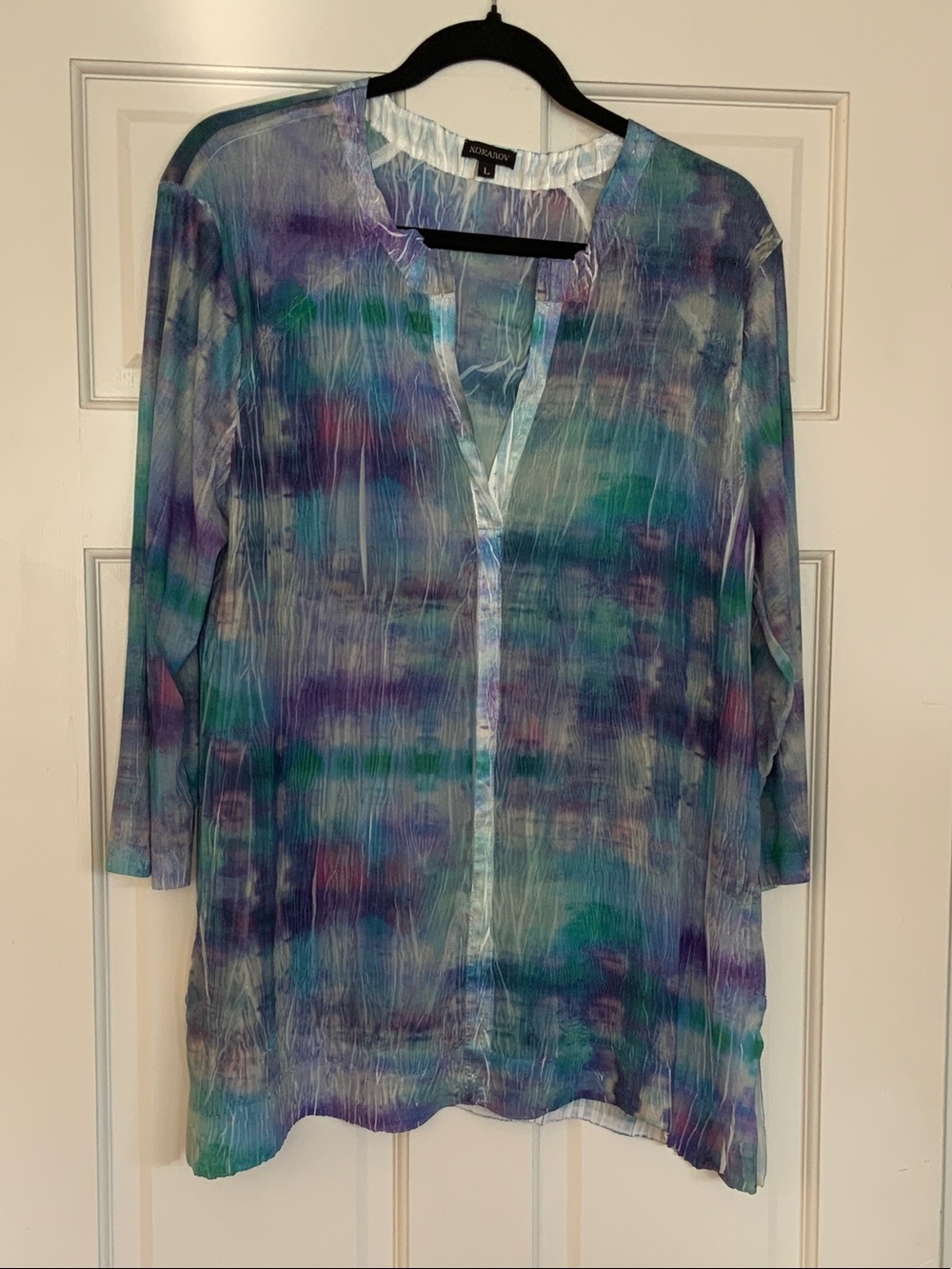 Komarov Sheer Watercolor Tunic in Blue, Green & Purple